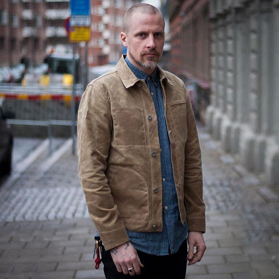 Retro Lapel Canvas Oil Wax Jacket Casual Jacket Sportsman