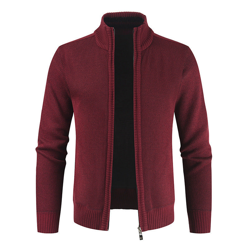 Autumn New Men's Cardigan Coat Casual Stand Collar Solid Color Men's Knitwear