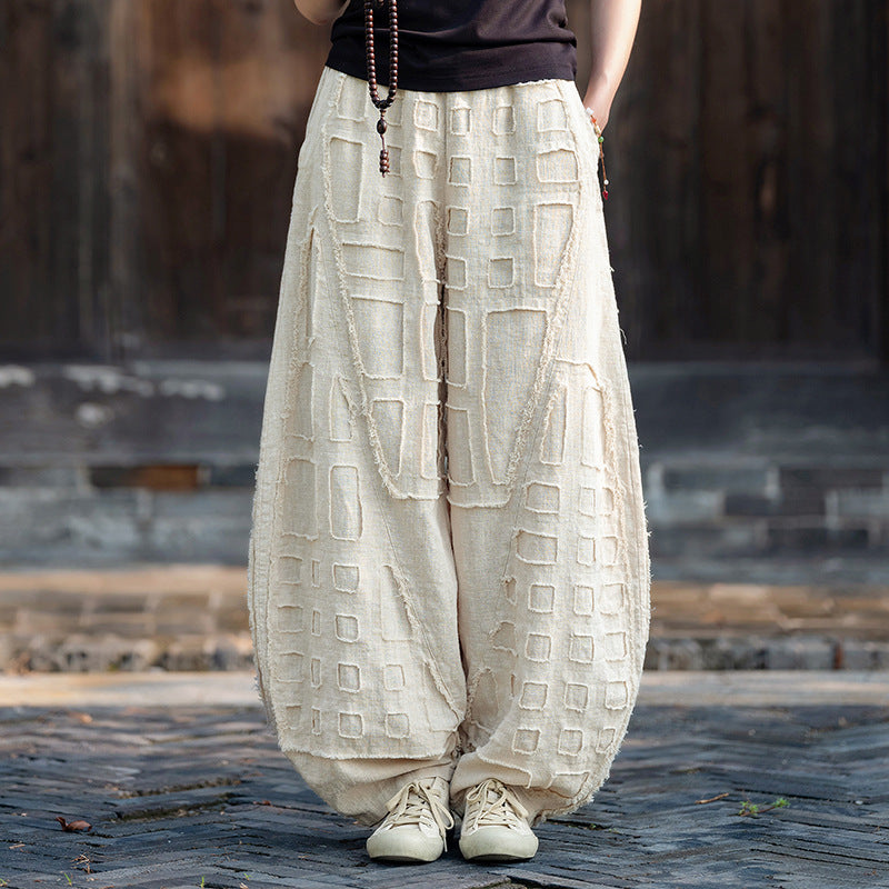Natural Raw-edged Linen Meditation Bloomers For Everyday Wear