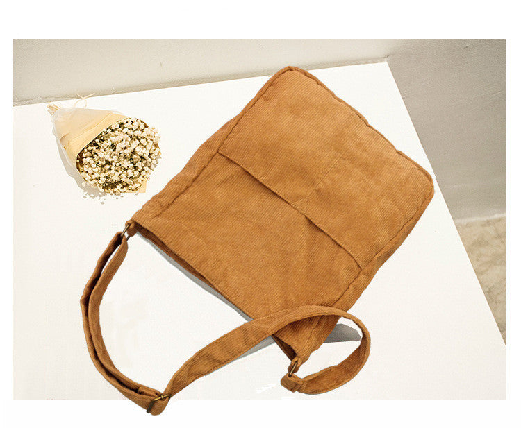 Solid Color Corduroy Shoulder Bag Casual Crossbody