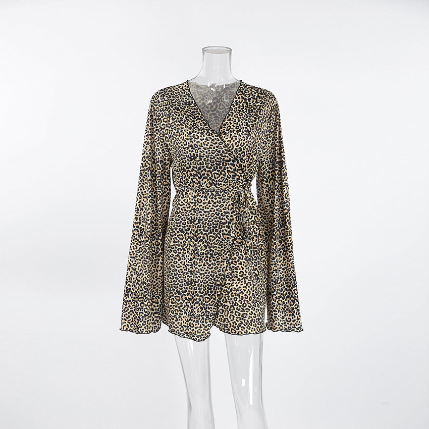 Knitted Long-sleeve Pajama Robe With Tie Closure Loose And Comfortable Loungewear