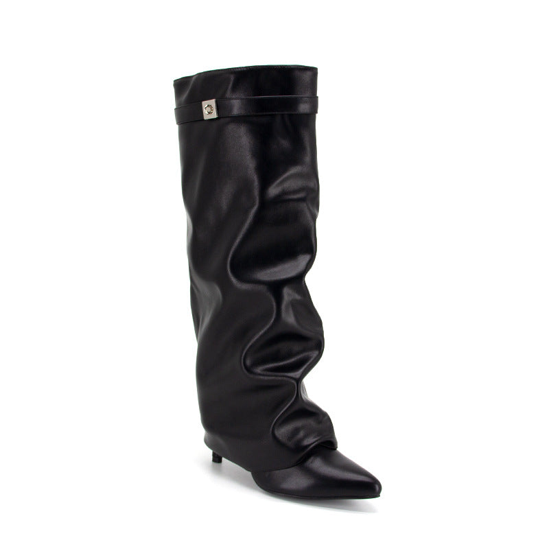 Pointed-toe Stiletto Plus Size Women's Cuffed Boots