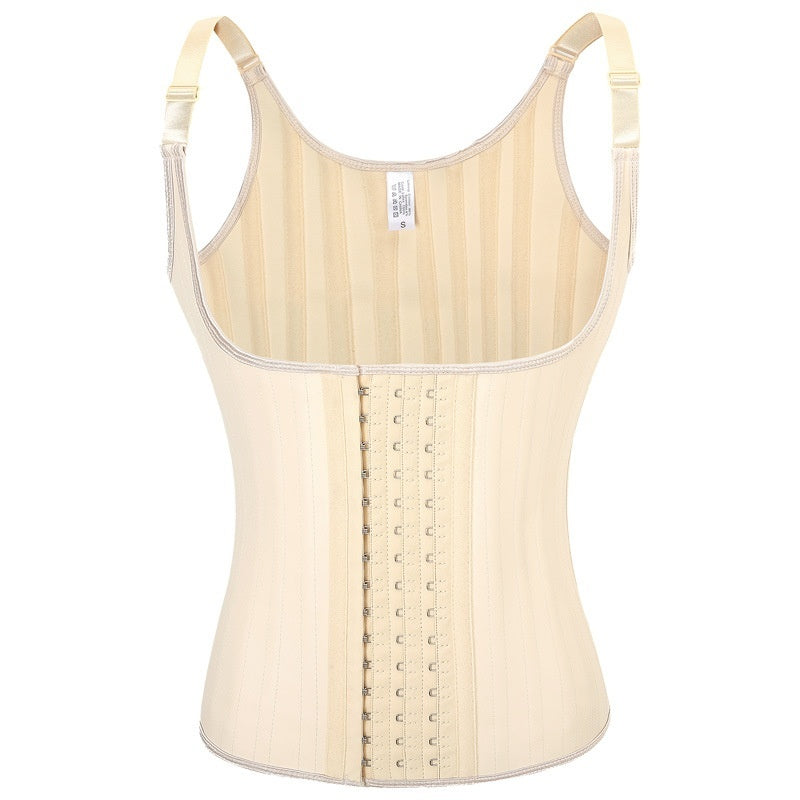 25 Bone Glossy Rubber Shoulder Strap Corset