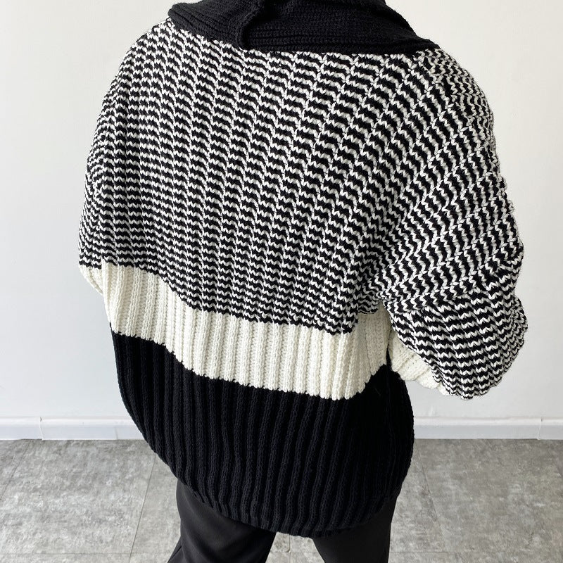 Contrast Coarse Wool Fried Dough Twists Knitting Sweater