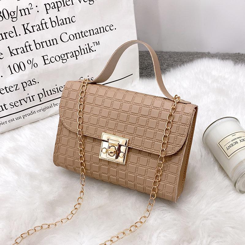Women's Fashion Multi-grain Locking Chain Small Square Bag