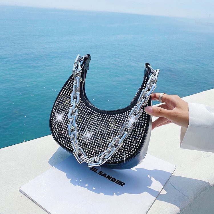Ins Diamond-studded Armpit Baguette Korean Style Western Style Chain Messenger Bag Tide