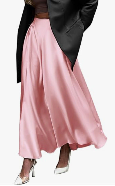 Solid Color High Waist Long Skirt Elegant Plus Size Skirt Women