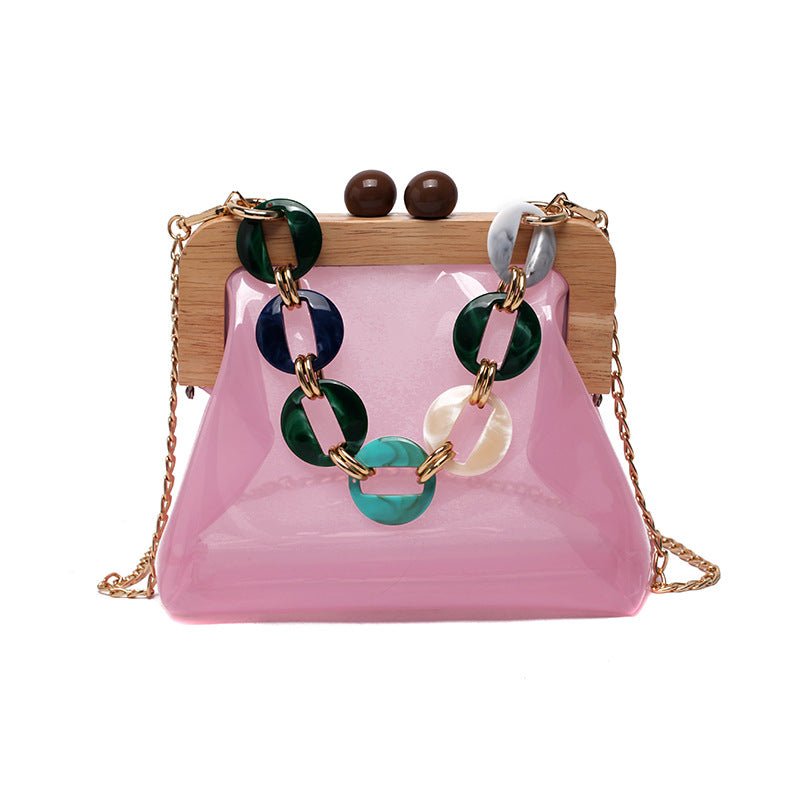 Fashion Transparent Portable Bucket Chain Messenger Women's Bag