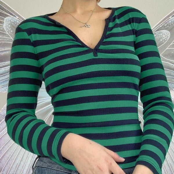 Autumn And Winter New Striped Pullover Long-sleeved Tops