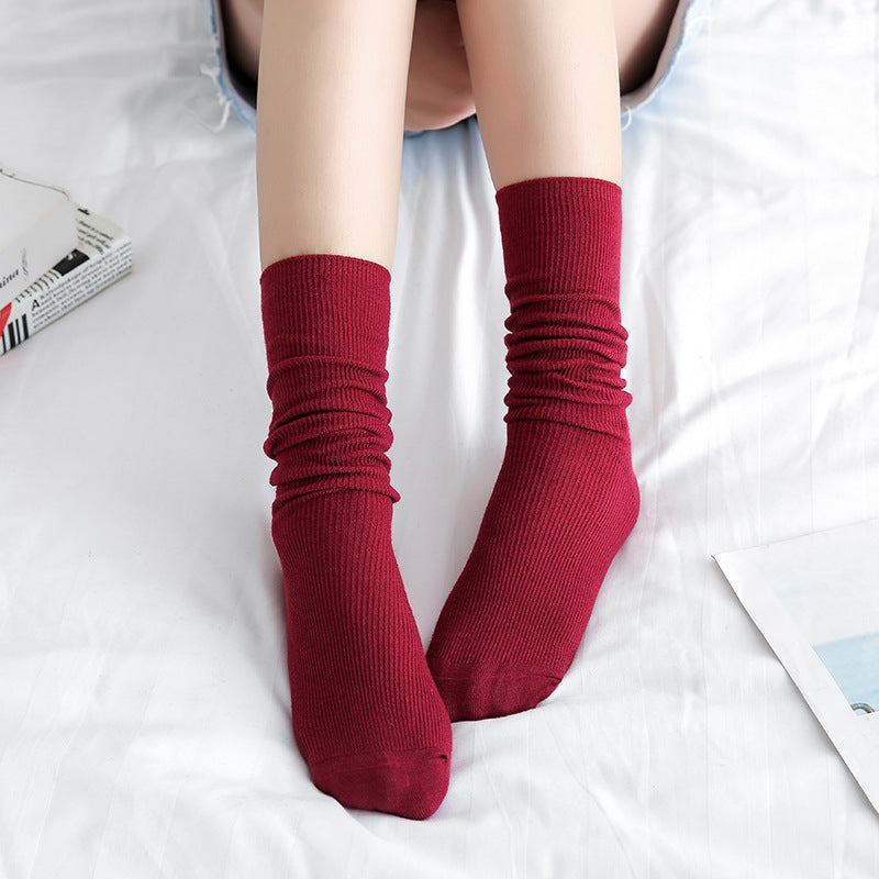 Solid color cotton drawstring candy color stockings