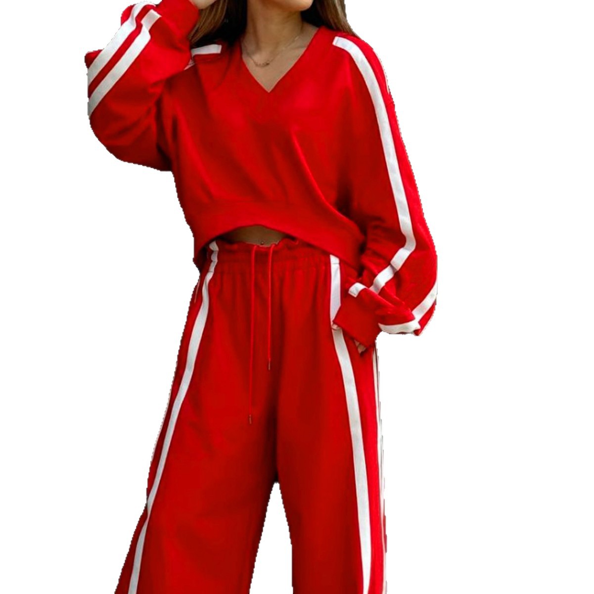 Women's Fashion Color-block Sporty Pants Two-piece Set