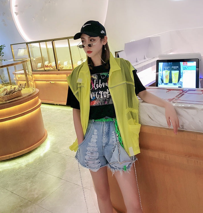 European goods summer new wash water worn denim shorts female chain triangle bag casual pants wild hot pants