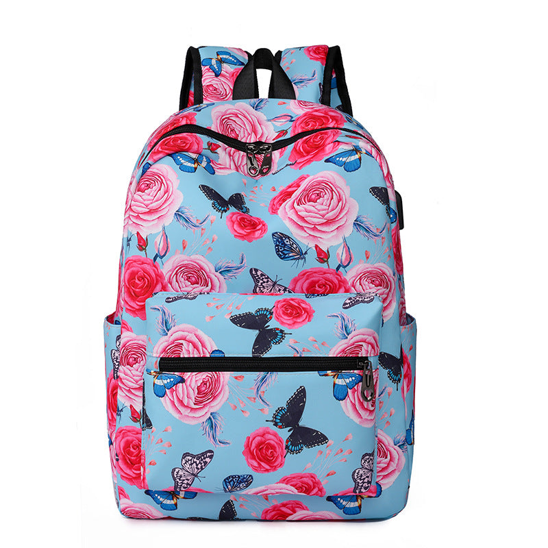 Casual Backpack Fashionable Printed USB Charging