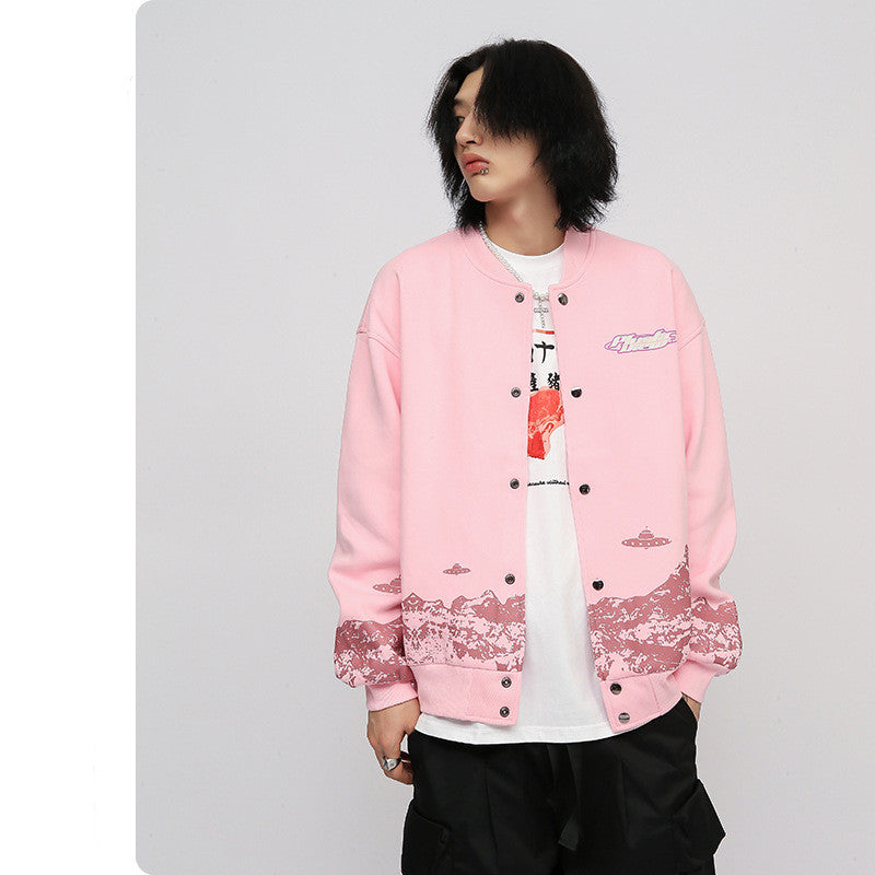Men's Graffiti Planet Print Thin Jacket