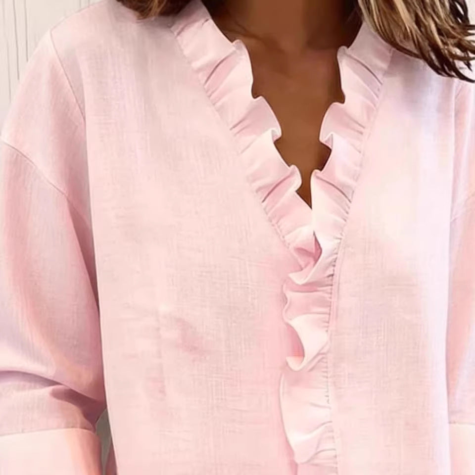 Ruffled Long Sleeve Cotton Shirt