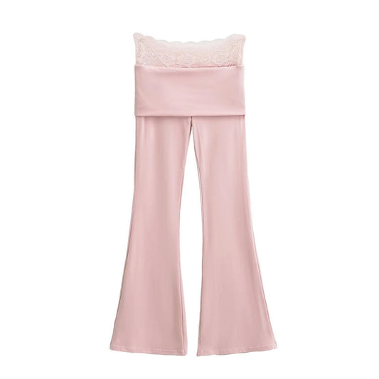 Hot Girl Double-layer Flanging Lace Stitching Bootcut Trousers Spring Small Slim Elastic Draped Mop Trousers
