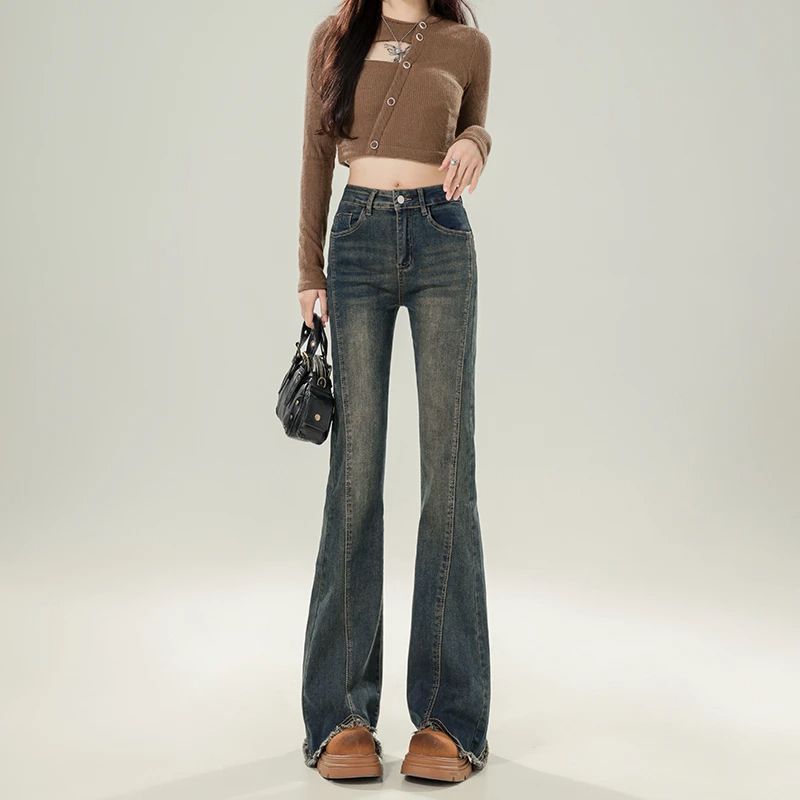 Flared Denim Jeans For Women Autumn Cement Gray