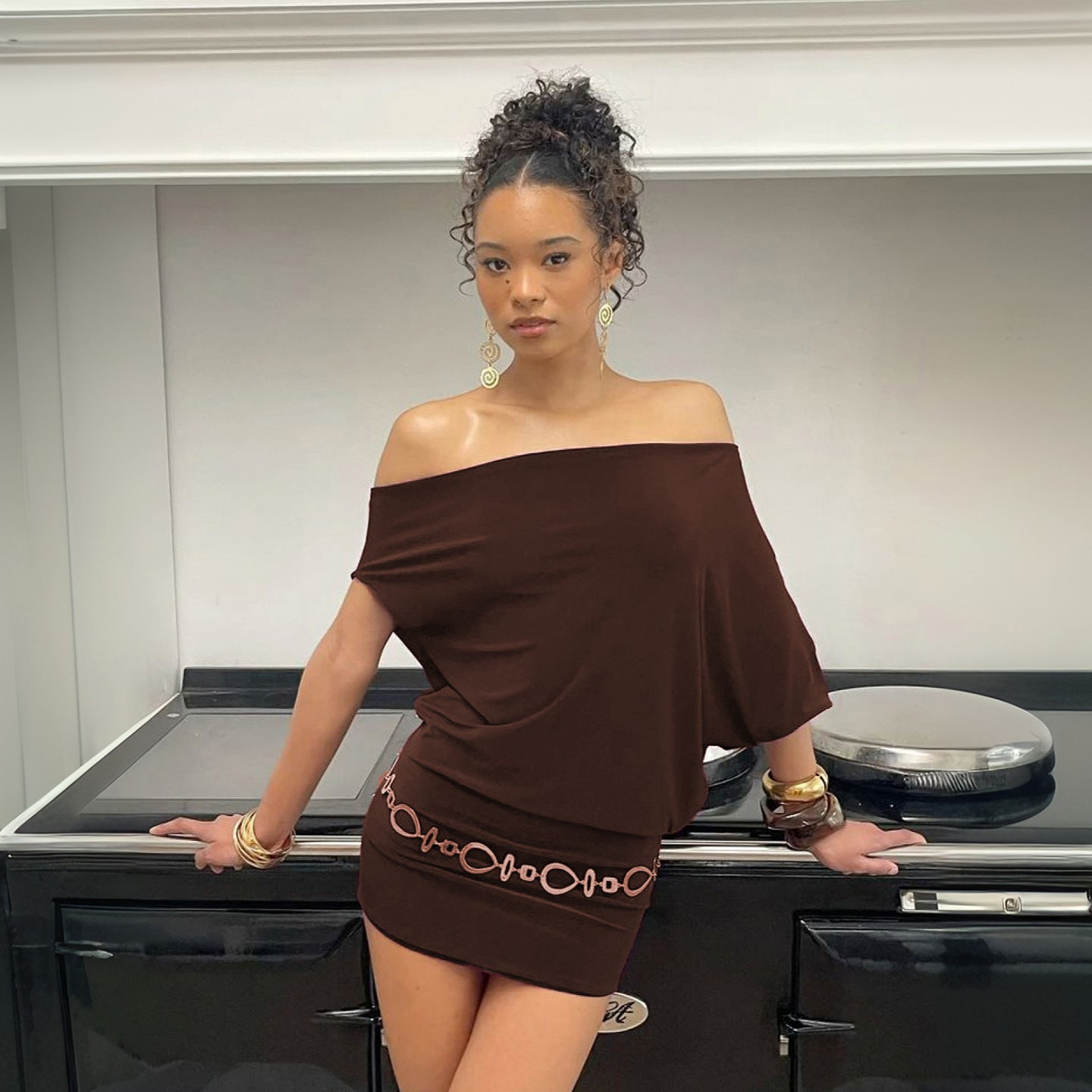 Elegant Womens Loose-fitting Figure-flattering Asymmetrical Dress