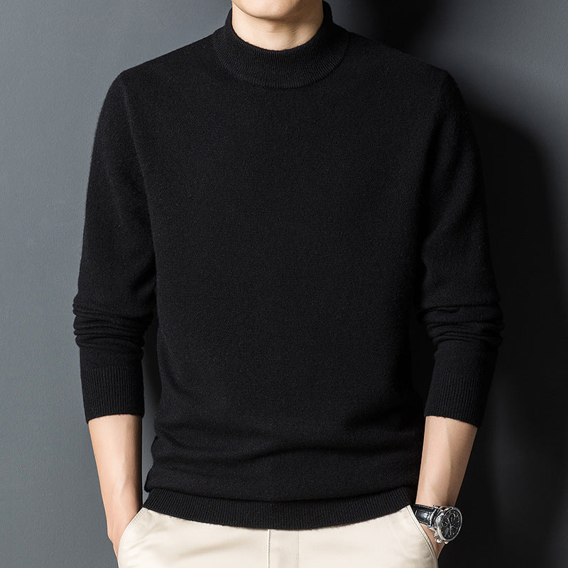 Mens Casual Slim-fit Long-sleeve Mock-neck Top