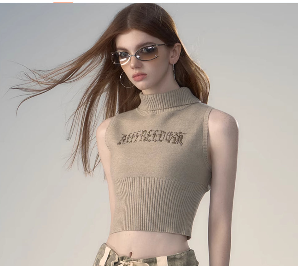 Retro Spicy Girl Letter Printed Knitted Sweater Vest