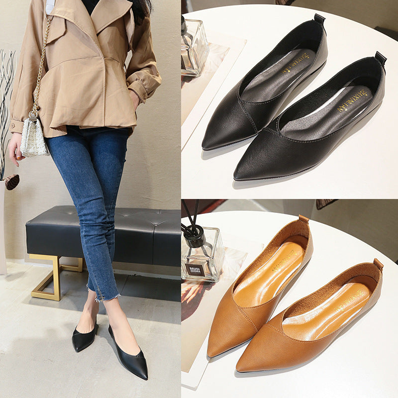 Simple Pointed Shallow Mouth Single Shoes Low Heel Comfortable Women
