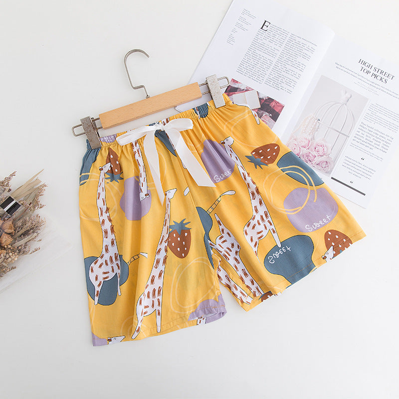 Shorts Thin Japanese Floral Draping Elastic Waist Pajama Pants