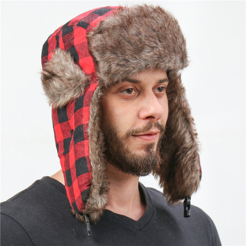 Men's And Women's Plaid Lei Feng Hat Windproof Outdoor Skiing