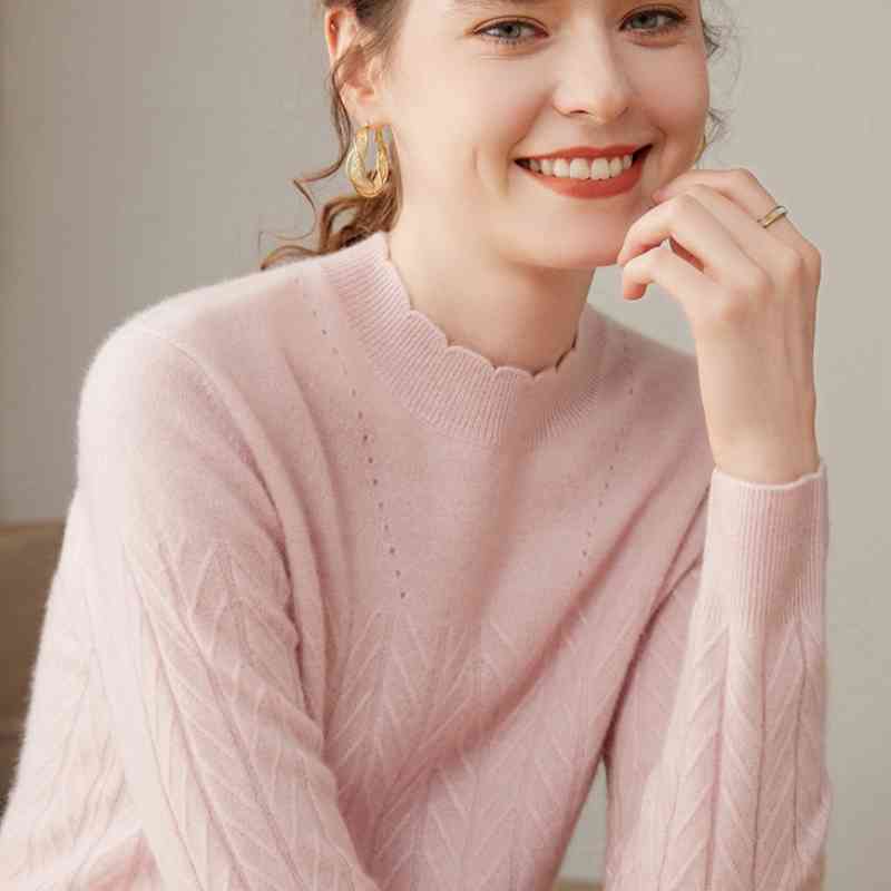 Women's Half Turtleneck Pure Cashmere Shirt Pullover Loose Sweater