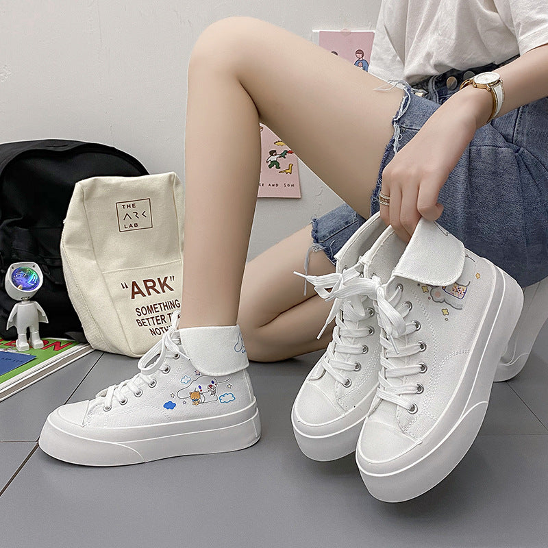 Japanese College Style Cartoon Thick Soled White Shoes Casual Sneakers