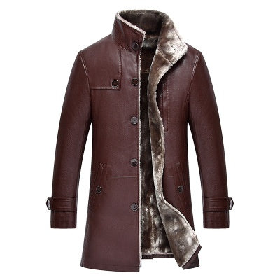 Men's Mid-length Stand Collar Sheepskin Thickened Fur Overcoat Coat