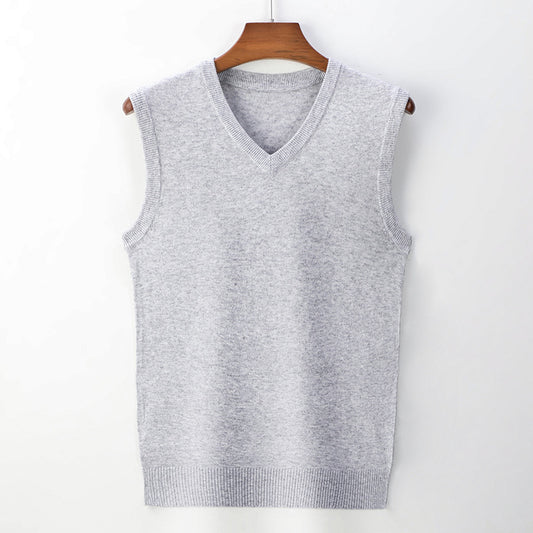 Men's Spring And Autumn Solid Color Casual V-neck Sweater