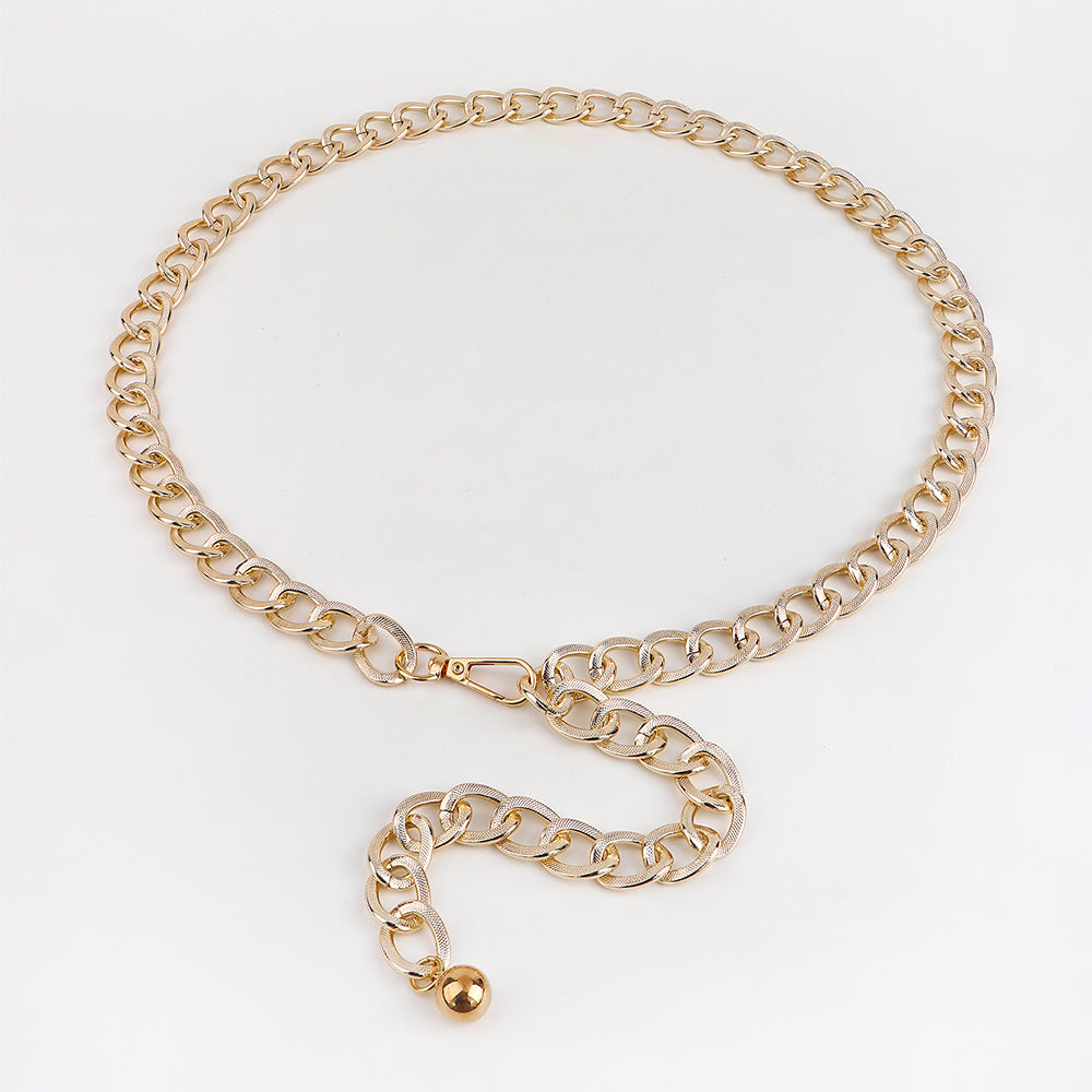 Metallic Hollowed-out Texture Gold Women's Waist Chain With Retro Single Loop Body Chain With Blouse Dress Sexy Waist Accessories