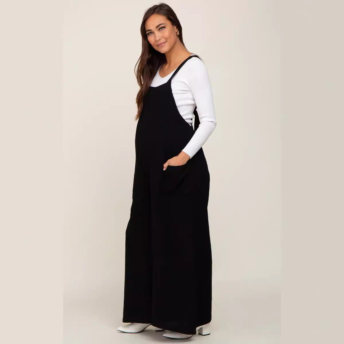 New Beige Wide Leg Lace-up Maternity Overalls
