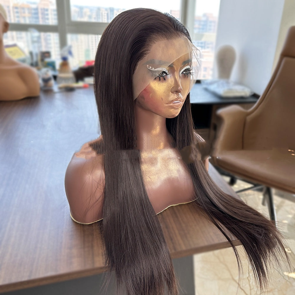 Brown High-temperature Fiber Chemical Fiber Hand-woven Front Lace Wig Head Cover