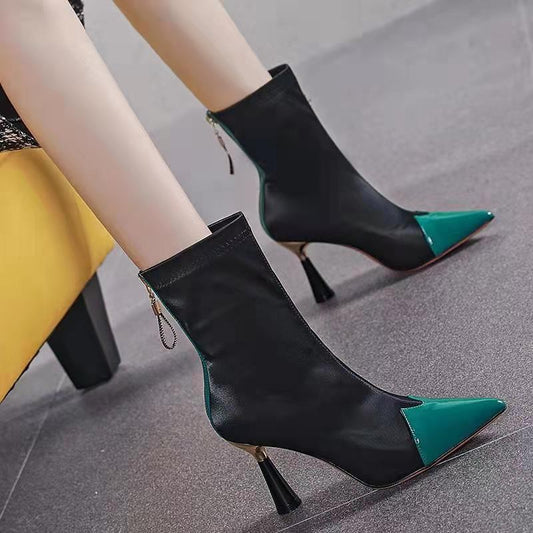 European And American Pointed Toe Stiletto Women's Short Boots Winter New Sexy Fashion