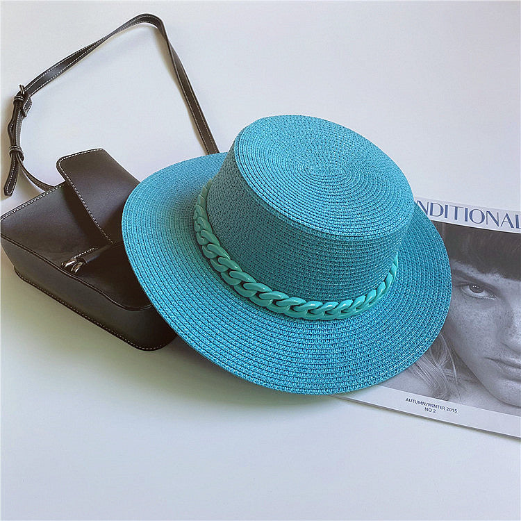 Straw Japanese Beach Sun Hat With Flat Top