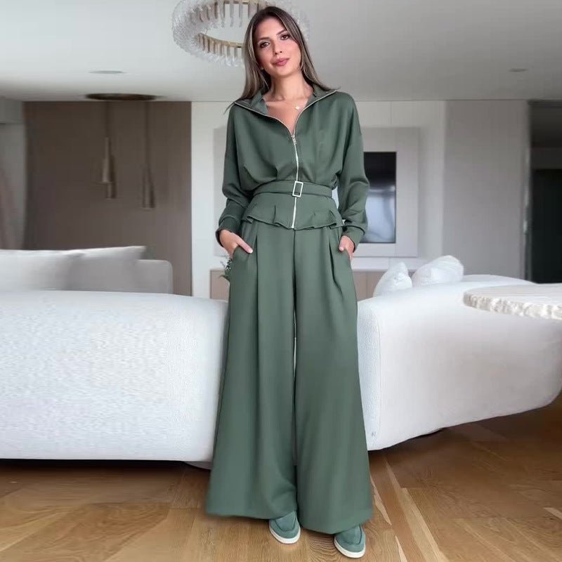 Womens Casual Elegant Two-piece Set Featuring A Long-sleeve Top And Pants