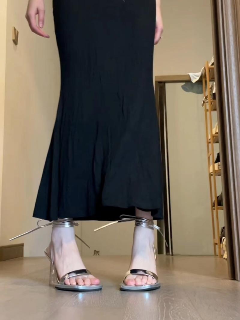 Niche Design Sølv Højhælede Transparente Stilethæle Romerske Rem Elegant Sandaler