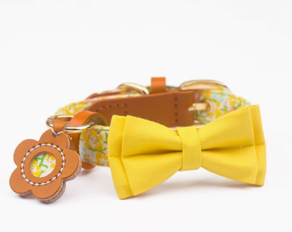 Cowhide Stitching Floral Cotton Pet Dog Collar Hand Holding Rope