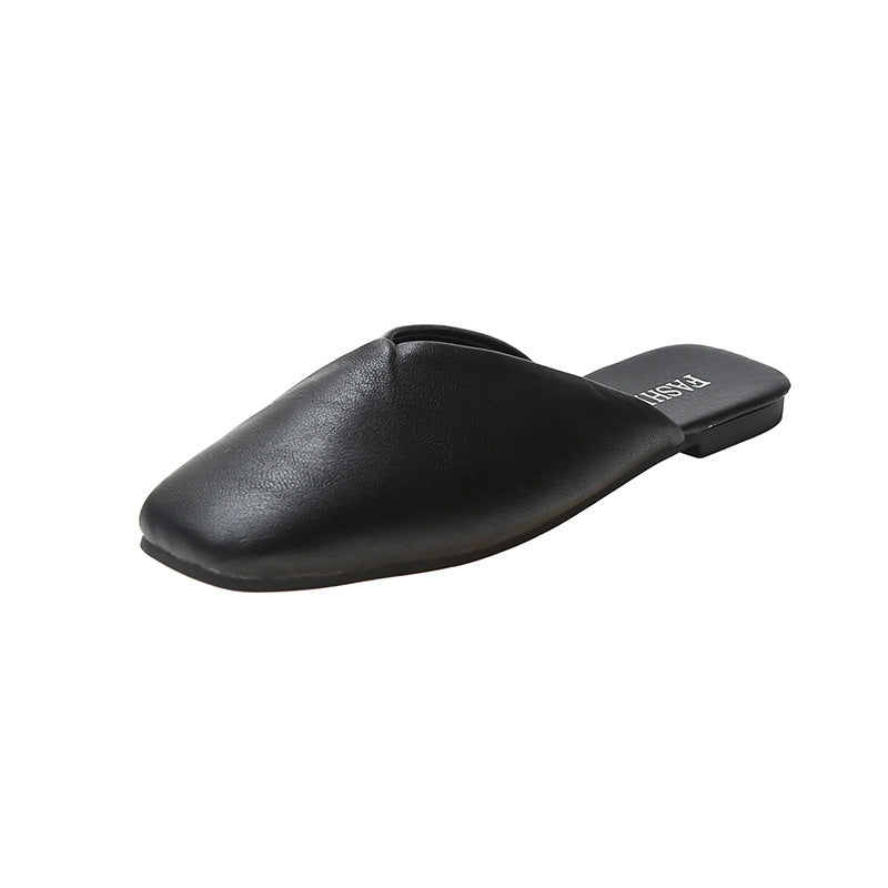 Square Toe Cap Half Slippers Women's Flat Plus Size Sandals