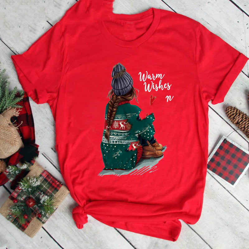 Christmas Print Girlfriends Red T-Shirt