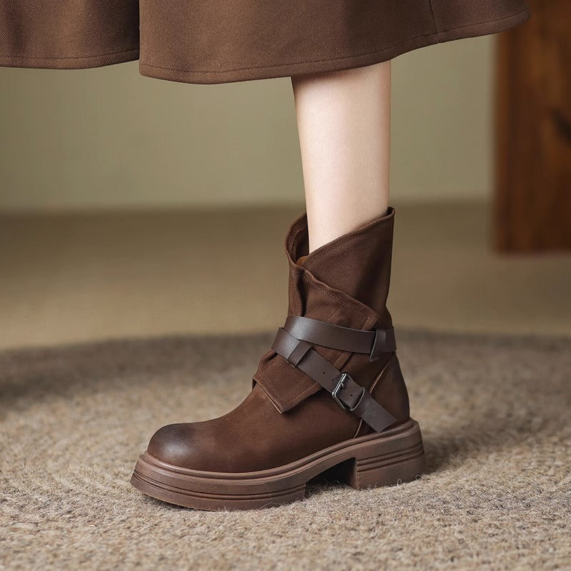 Brune Retro Britisk Stil Ankelstøvler Efterår Vinter