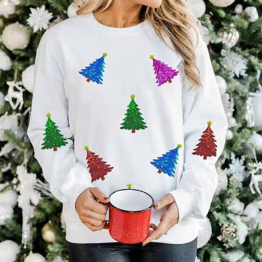 Skinnende juletræs-patch-sweater til kvinder