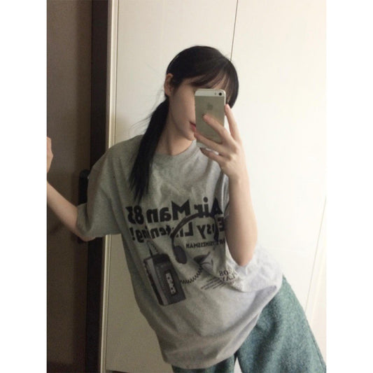 Kvinders bomulds kortærmede T-shirt sommer mode koreansk tegneserie løs halv-ærme top