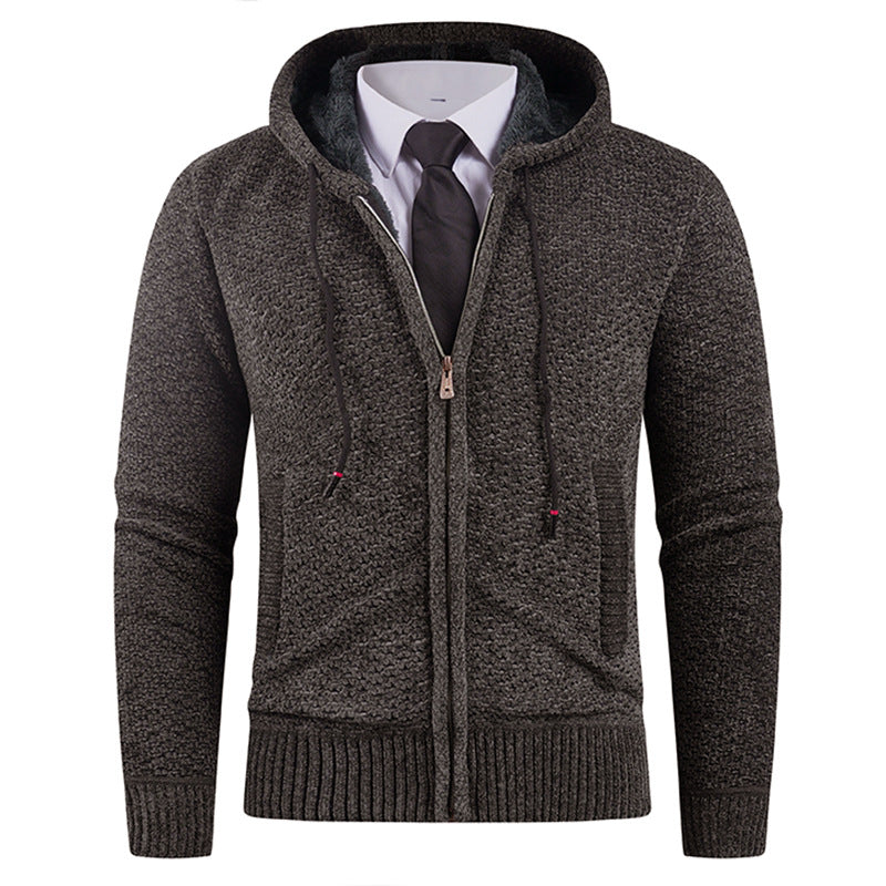 Men's Small Pineapple-pin Hooded Fleece Lined Fashion Knitwear Sweater