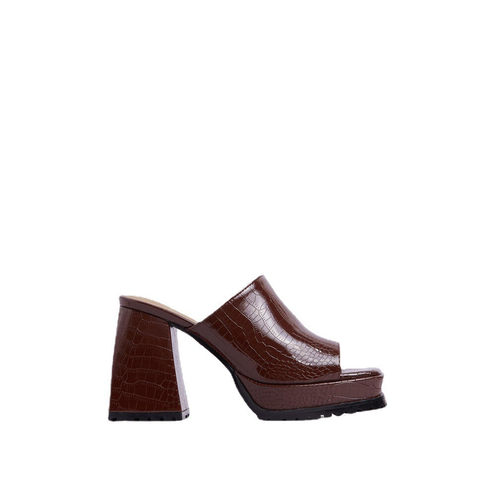 Square-toe Fish Mouth Niche Textured Retro Brown Sandals