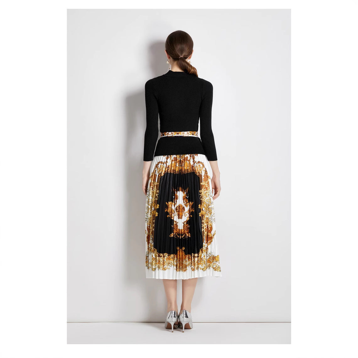 Fashion Women Stand Collar Slim-fit Knitwear Two-piece Set