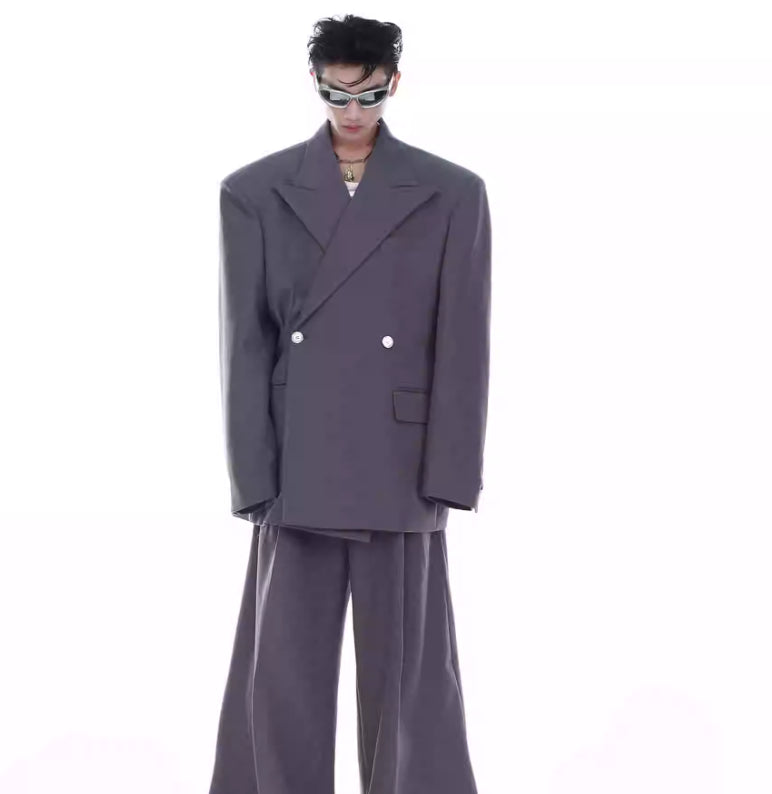 Niche Advanced Twill Padded Shoulder Suit Jacket Loose Profile Draped Suit