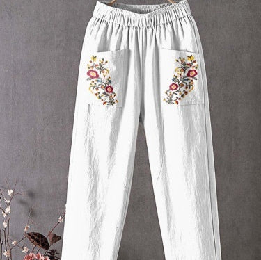 Ethnic-style Paisley Elastic Waist Loose Straight-leg Pants