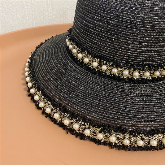 Fringed Pearls Along  Fisherman's Hat With Big Eaves